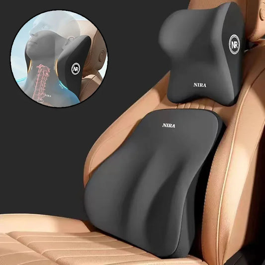 Universal Memory Foam Car Seat Cushion Set – Headrest and Lumbar Support Pillows for Back and Neck Comfort