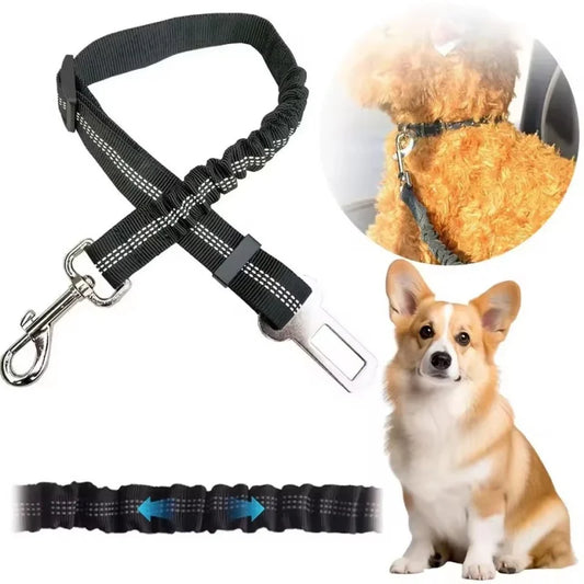 Adjustable Dog Seat Belt Harness – Durable Nylon Reflective Bungee Tether for Car Travel & Pet Safety