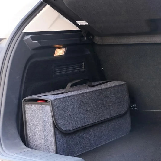 Foldable Car Trunk Organizer Box – Gray Anti-Slip Felt Storage Bag for Tools, Groceries, and Accessories