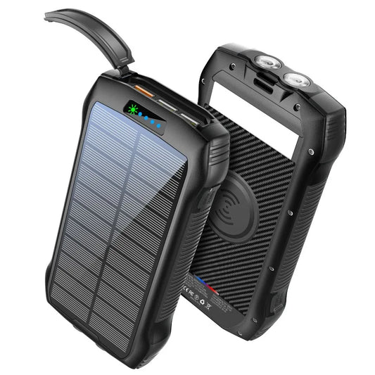 Portable Charger Solar Power Bank 33500mAh Fast Charging Solar Battery Pack with Waterproof 6W Bright Flashlight for iPhone