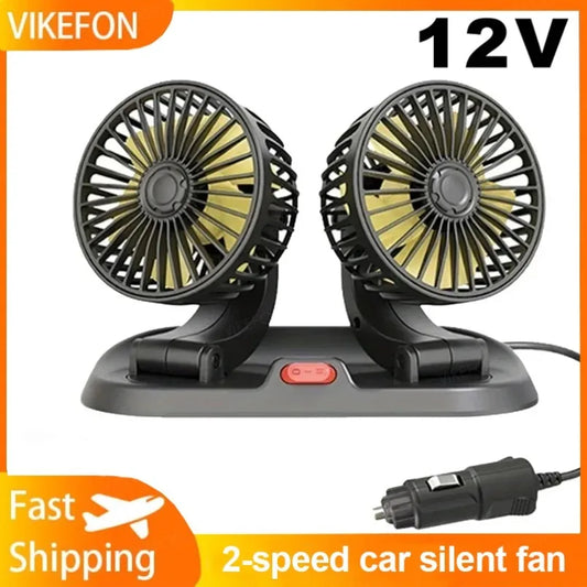 USB Powered Car Fan Dual Head – Multi-Angle Rotatable Adjustable Auto Cooler Fan for Car & Home Use, Portable Air Circulator