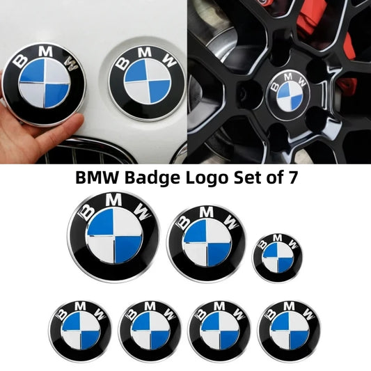 BMW Emblem Badge Set – 7PCS Logo Kit for E36 E46 E90 F30 G20 X3 X5 X6 X7 – Hood, Trunk, Wheel Center Caps