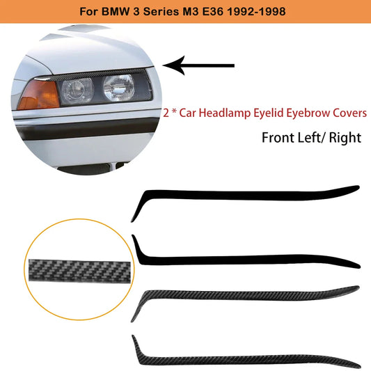 BMW E36 M3 Front Headlight Eyelid Covers – 2Pcs Carbon Fiber Trim for 1992-1998 3 Series