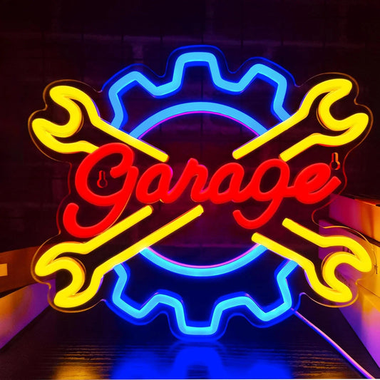 Wrench-Shaped Garage Neon Sign – LED Wall Light for Man Cave, Workshop, Tool Room, Gaming Setup, or Party Decor