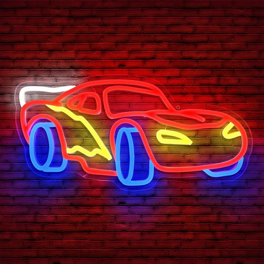 LED Car Neon Sign – Racing Wall Light for Bedroom, Boys’ Room, Game Room, or Birthday Party Decor and Gifts