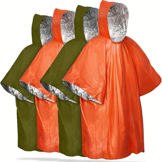 Heavy Duty Emergency Rain Poncho with Hood – Reusable Waterproof Thermal Blanket for Camping & Survival Kits